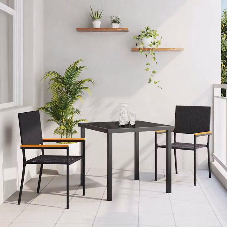 Set di 2 sedie impilabili da giardino vidaXL in legno di acacia e rattan, colore nero e marrone