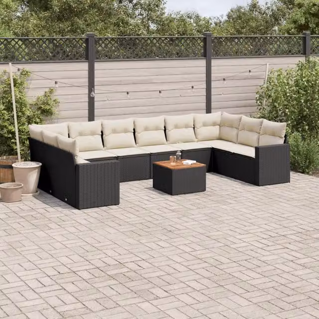Set Divani da Giardino 11 pz con Cuscini in Polyrattan Nero 3256623