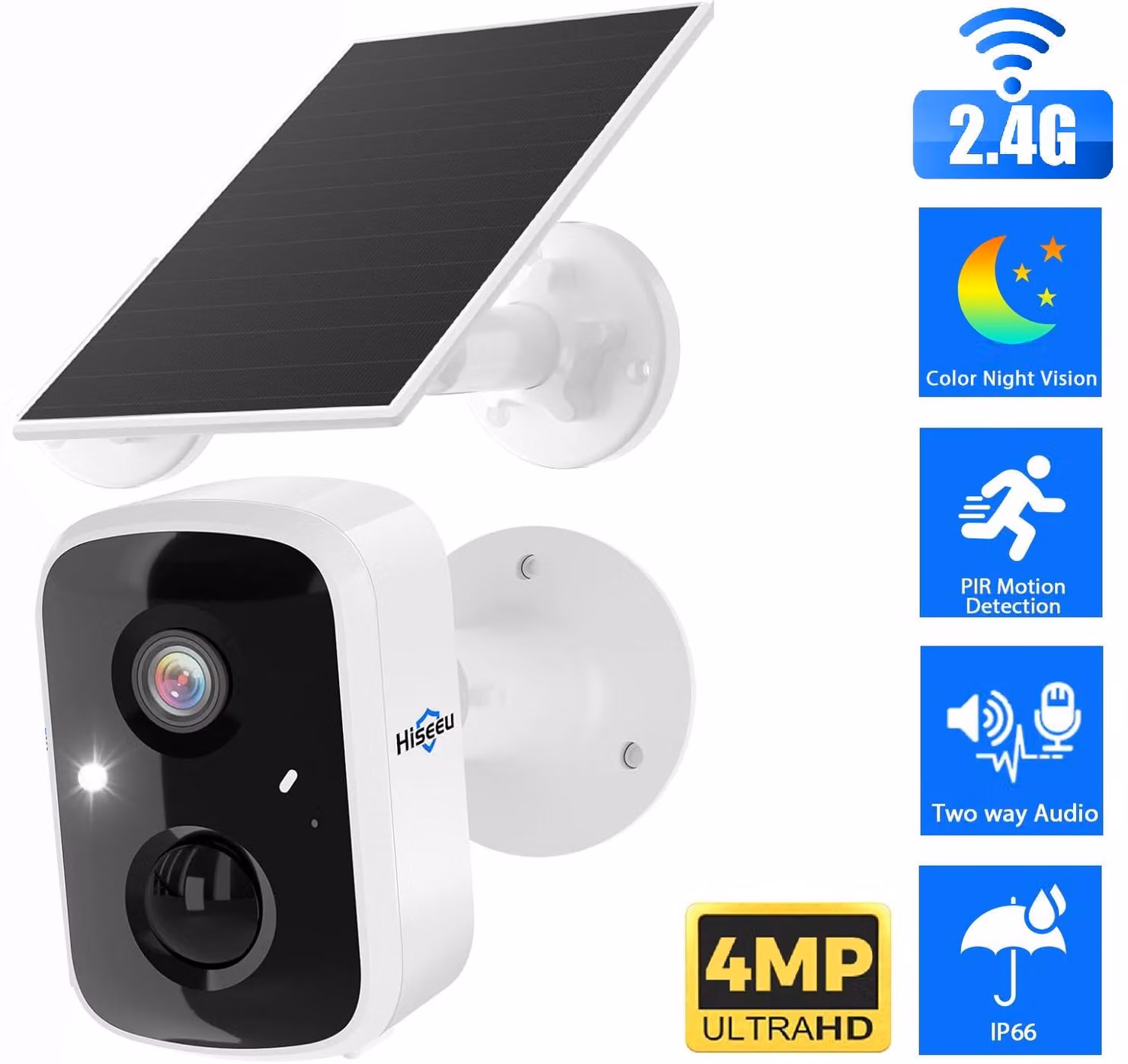 Telecamere di sicurezza solari Alexa 3K da 4 MP con Wi-Fi e rilevamento del movimento PIR/AI