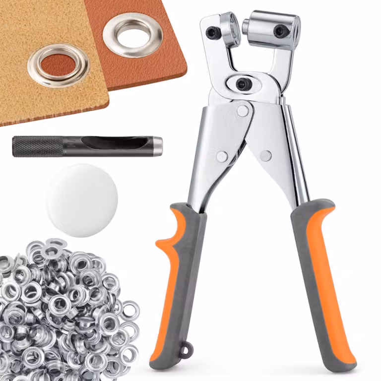 Kit di strumenti per l'applicazione di occhielli, contenente 500 occhielli argentati da 10 mm, ideali per banner, teloni e tessuti