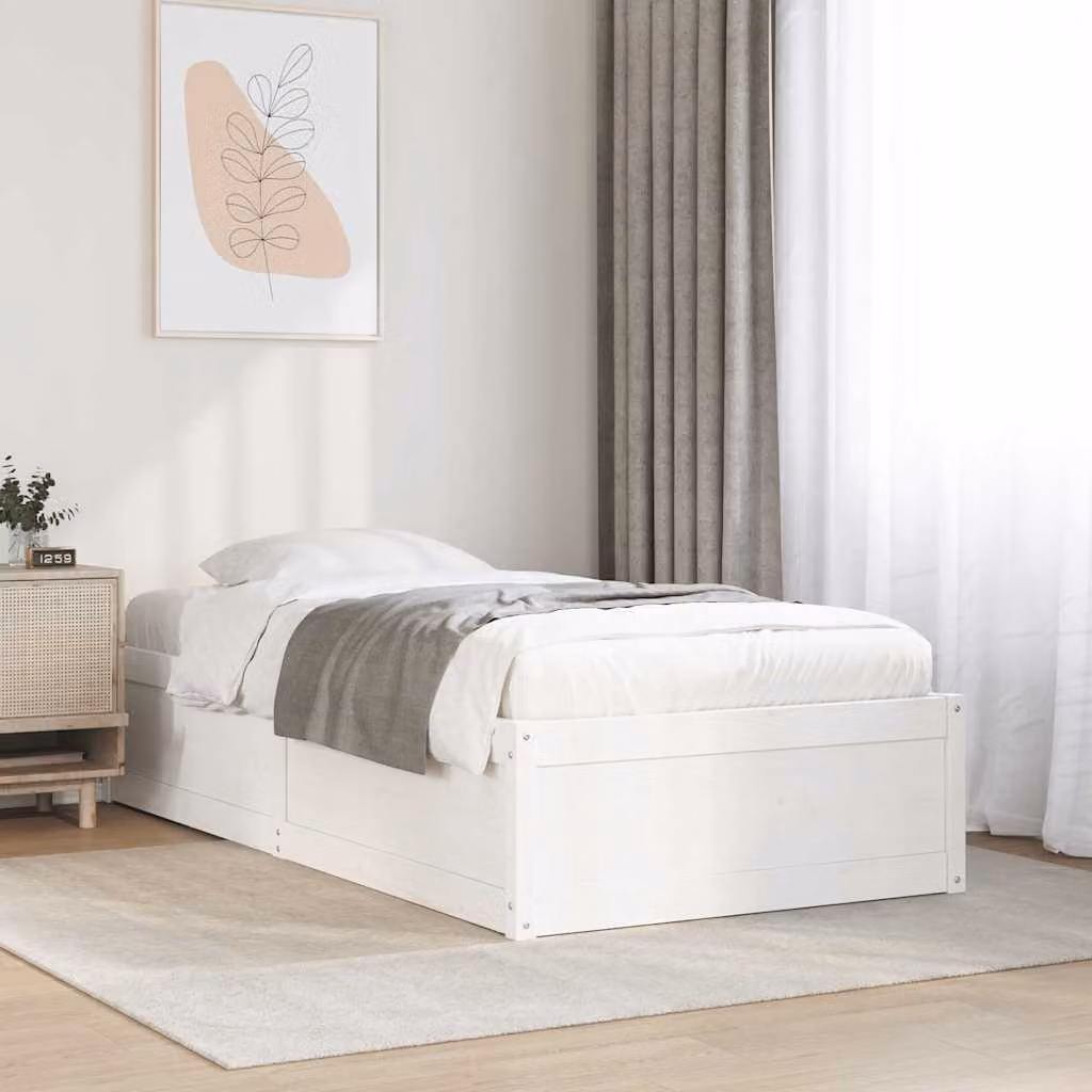 Letto moderno vidaXL in legno massello di pino bianco senza materasso L/P/H: 196.5 x 90 x 37 cm