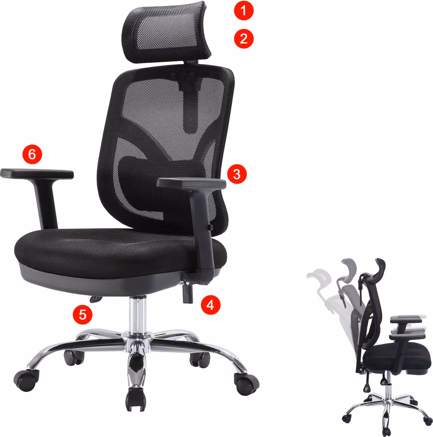 Sedia da ufficio HWC-J92, sedia da scrivania, ergonomica, supporto lombare e bracciolo regolabili ~ nero