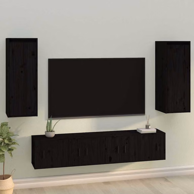 Set di 2 pensili vidaXL in legno massello di pino neri per soggiorno, L/P/H: 30 x 30 x 80 cm