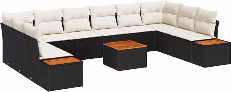 Set Divano da Giardino con cuscino 11 pcs Nero Poly Rattan