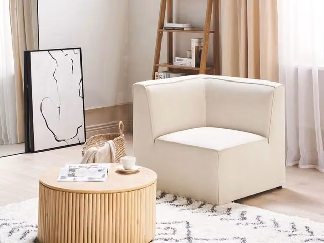 Modulo divano singolo Beliani in velluto a coste beige con sezione angolare per soggiorno