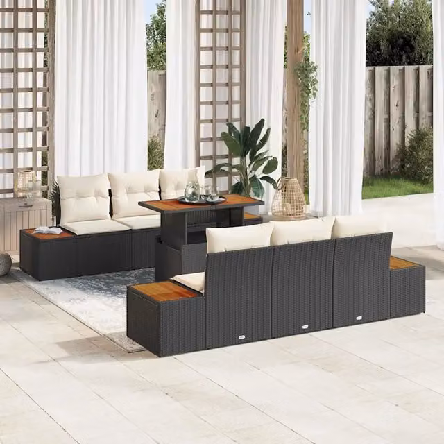 Set Divano da Giardino 7 pz Nero Poly Rattan 3358766