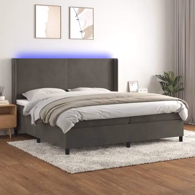 Letto a Molle con Materasso e LED Grigio Scuro 200x200 cm 3139464