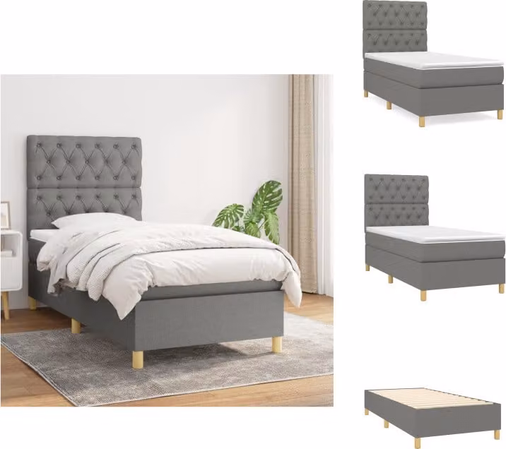 vidaXL Letto a molle con materasso grigio scuro 80x200 cm in tessuto - Letti e strutture letto