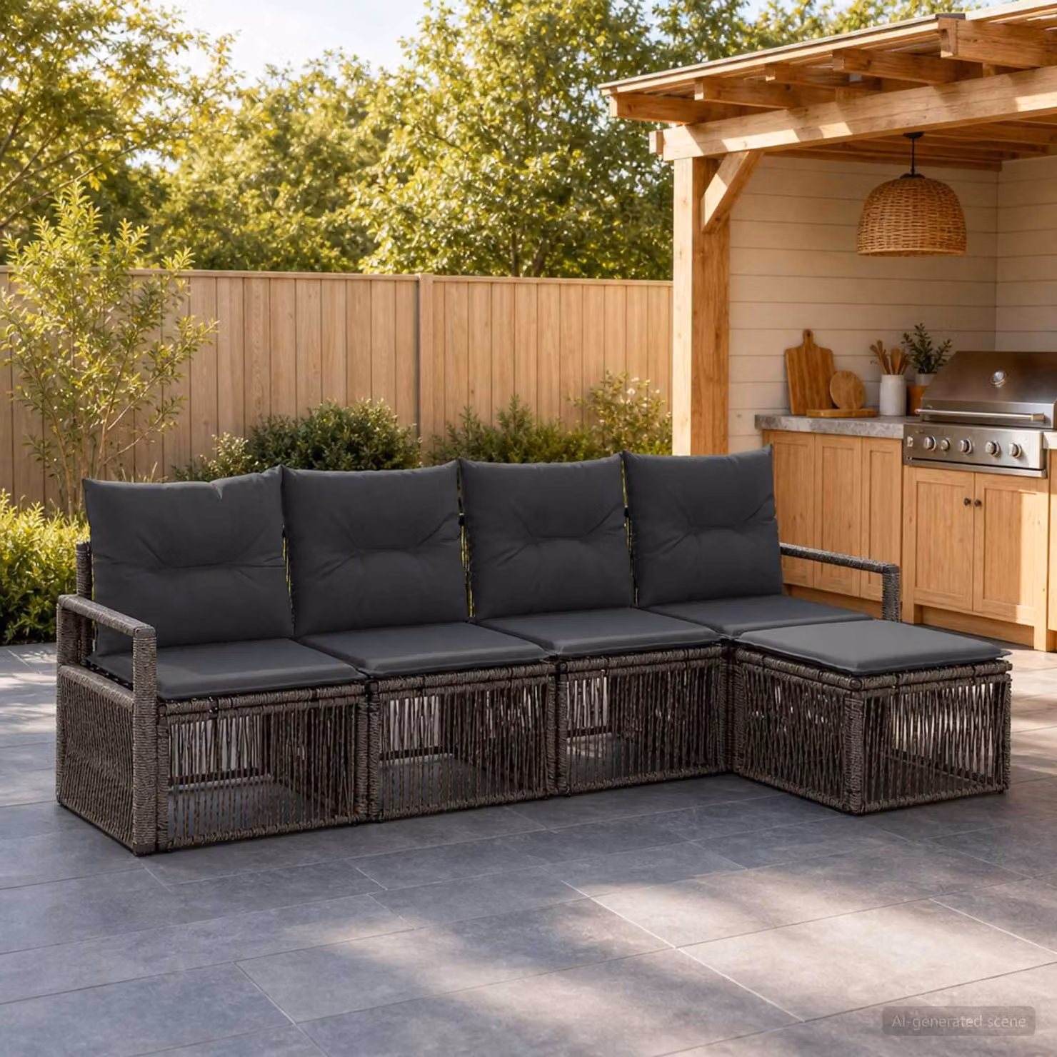 Maison Exclusive - Set da giardino composto da 4 pezzi, divano in rattan sintetico, colore grigio
