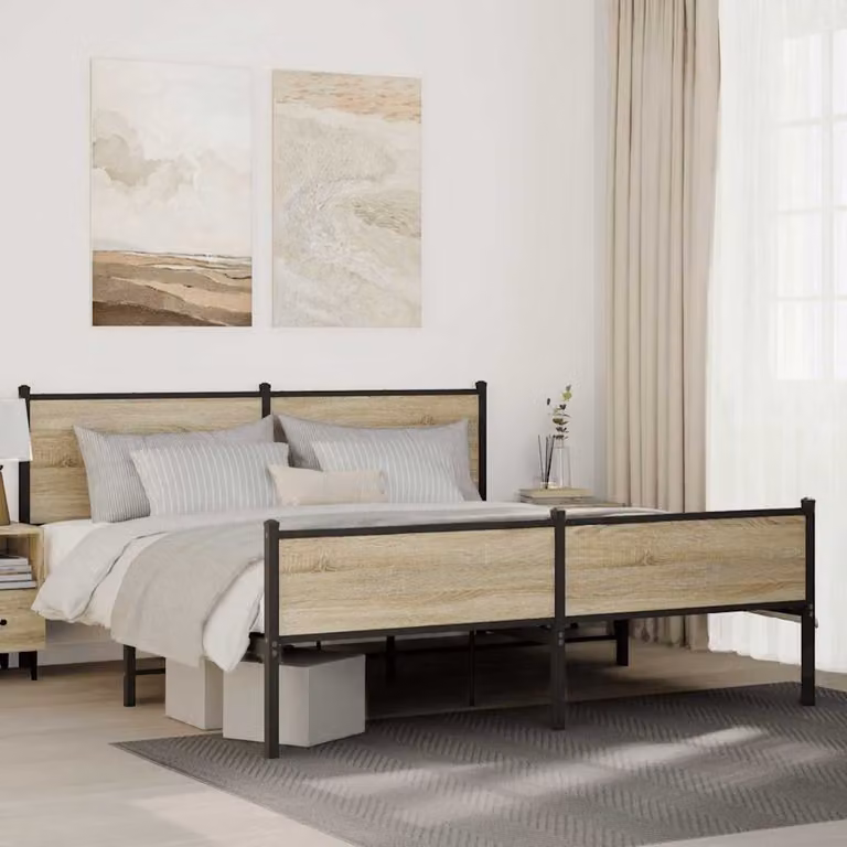 vidaXL Giroletto in Metallo e Legno Rovere Sonoma L: 183 cm, P: 219 cm, H: 91,5 cm