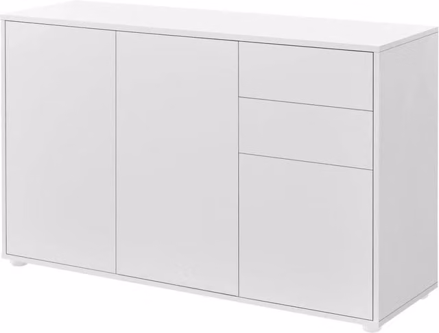 Credenza cassettiera pratico mobile contenitore con 2 cassetti e 3 ante 117 cm bianco opaco 03_0005047