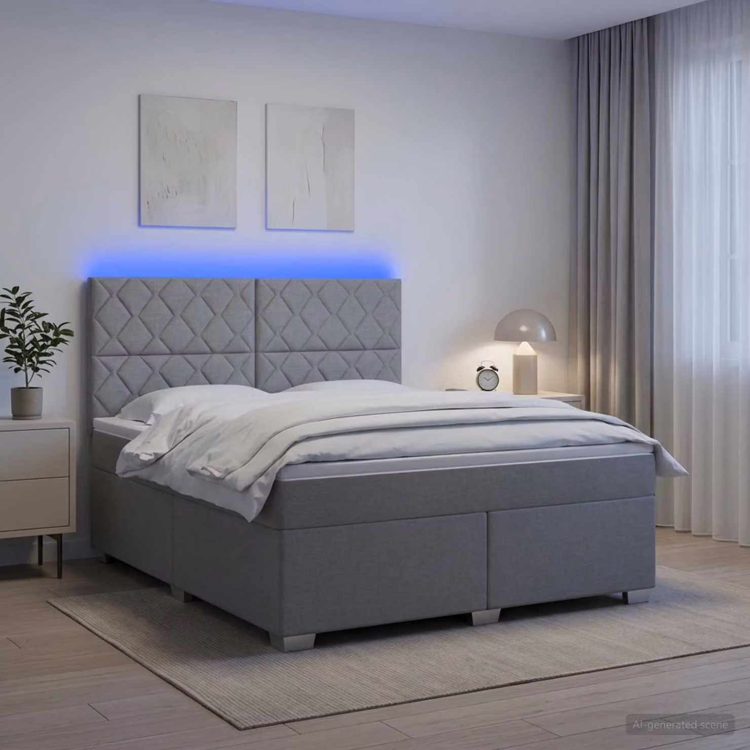 Letto box spring vidaXL con materasso a molle insacchettate e illuminazione sottostante, Grigio Chiaro, L: 160 cm, P: 200 cm