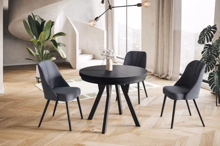 Alpi Moebel, Tavolo da Pranzo Evo, Tavolo per Mangiare Allungabile, Diametro da 80 - 130 cm, Nero