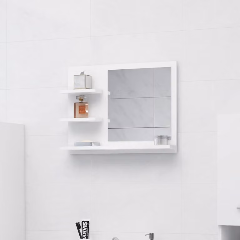 vidaXL Specchio da Bagno Moderno Bianco in Legno e Plastica L: 60 cm, P: 10,5 cm, H: 45 cm
