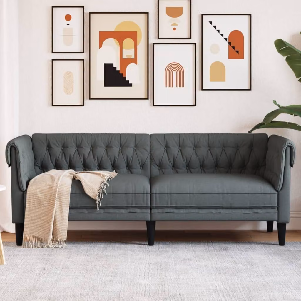 Maison Exclusive - Divano Chesterfield a 3 posti, colore grigio scuro, rivestito in tessuto