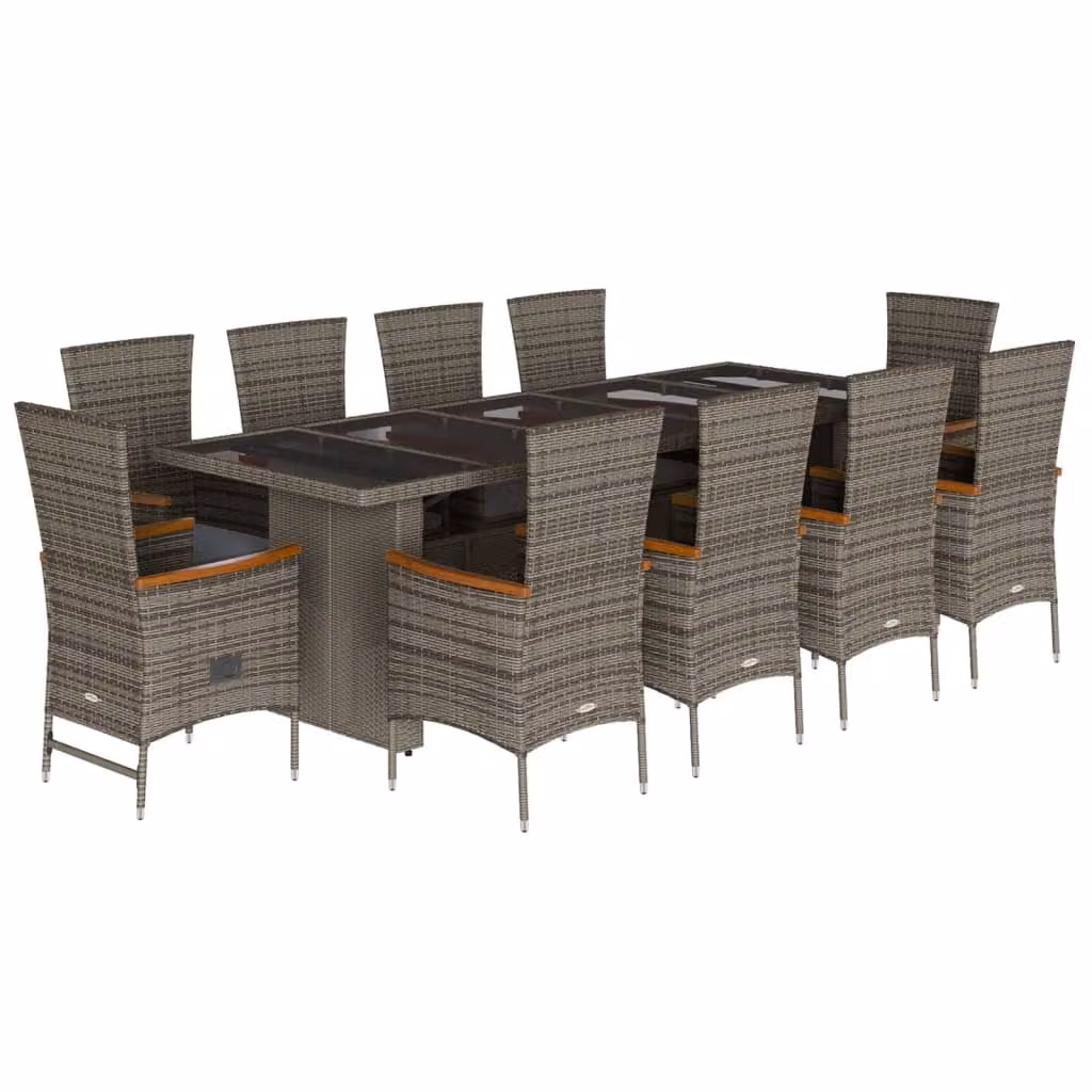 Set da Pranzo da Giardino 11pz con Cuscini in Polyrattan Grigio