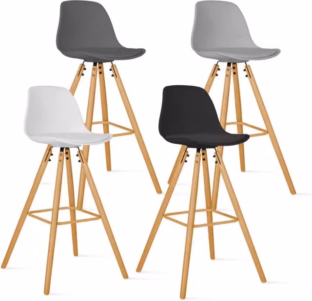 Set di 4 sgabelli da bar SARA IDMarket in stile scandinavo, colori grigio, bianco e nero