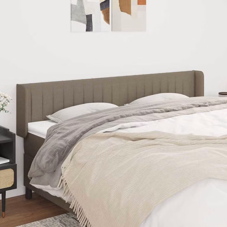 Testiera ad orecchio vidaXL in tessuto beige e grigio, L: 203 cm, P: 16 cm, H: 78-88 cm