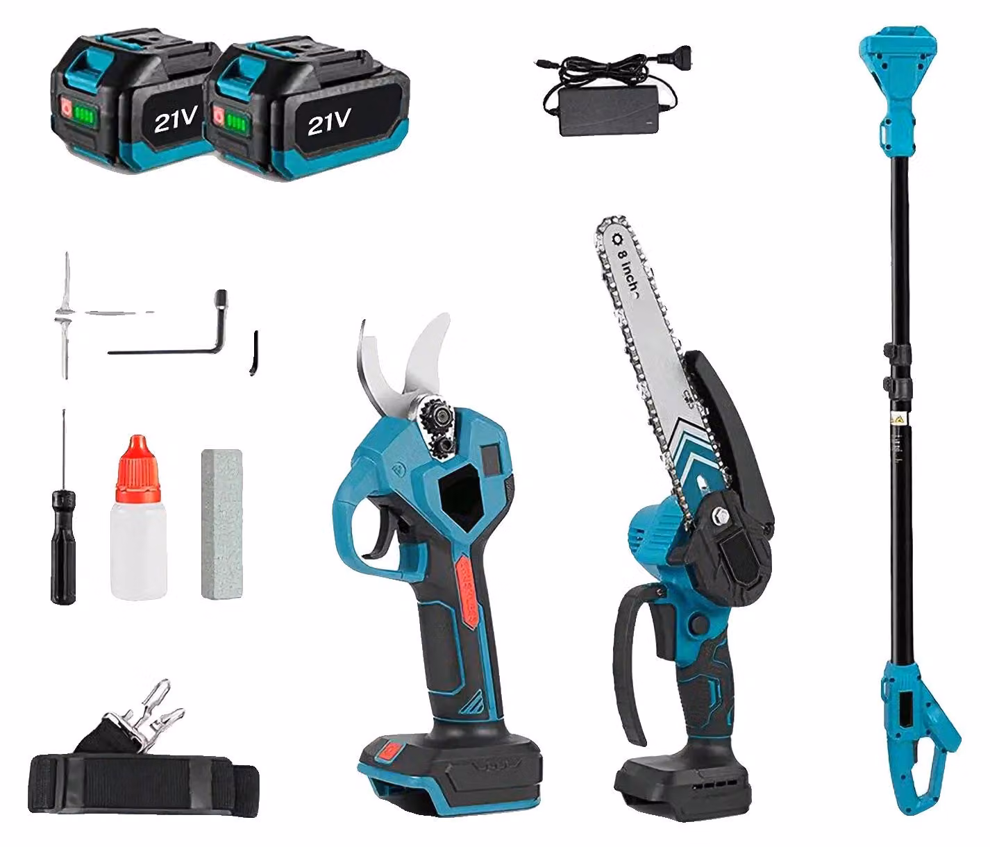 Troncatrice a catena elettrica, motore brushless, lunghezza regolabile, 2 batterie