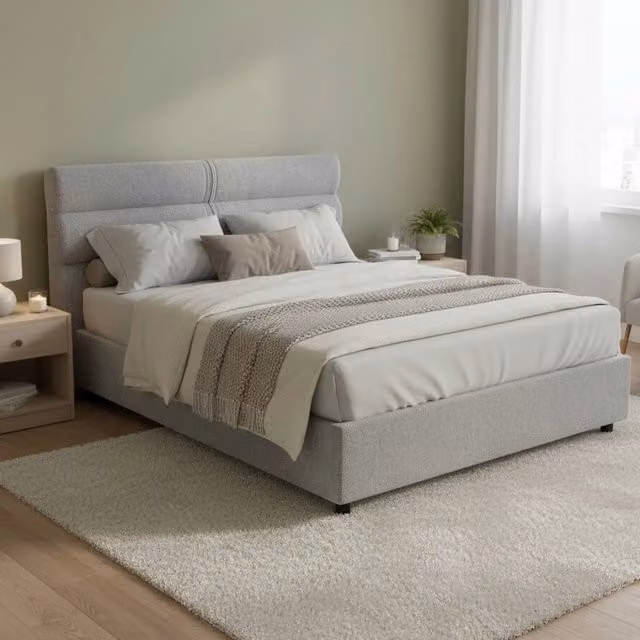 Letto Matrimoniale Briaglia DMORA con Contenitore a Alzata, Rivestimento in Tessuto Sfoderabile, Grigio e Nero, L 160 x P 200 cm – 1