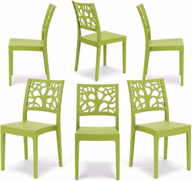 Set 6 sedie in polipropilene TETI, impilabile, resistente ai raggi UV, design moderno, ideale per sala da pranzo, cucina, sala d’attesa, bar, ristoranti o giardino, colore Verde Lime