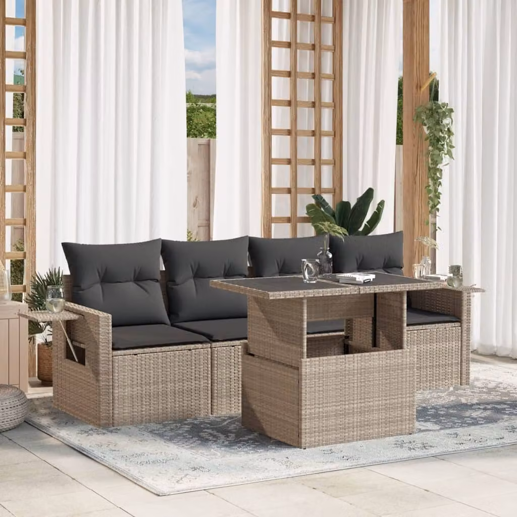 Maison Exclusive - Set Divano da Giardino 5pz con Cuscini Grigio Chiaro Polyrattan