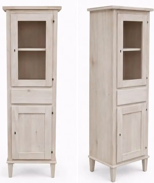 Vetrina Mobili 2G in legno di pino grezzo con 2 ante, 1 cassetto e serratura, L: 54 cm, P: 45 cm, H: 150 cm – 4