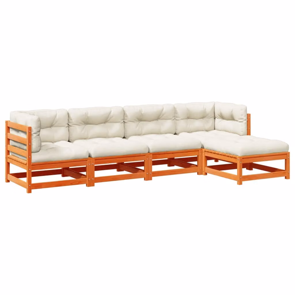 Maison Exclusive - Set Divani Giardino 5pz con Cuscini Marrone Cera Massello Pino