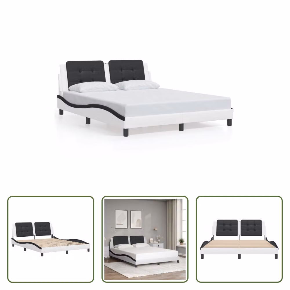 The Living Store Struttura letto con testiera bianca e nera 160x200 cm in ecopelle