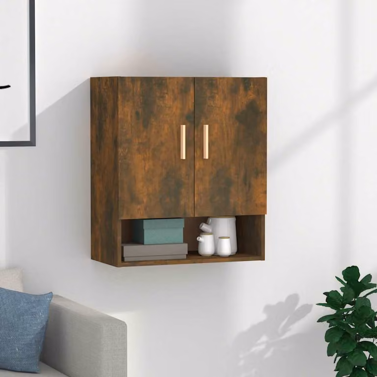 Armadietto a muro vidaXL in legno multistrato marrone, stile scandinavo, con ripiani interni e ante a battente, L: 60 cm, P: 31 cm, H: 70 cm