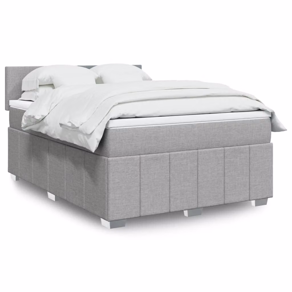 vidaXL Letto Ibrido con Giroletto a Molle e Materasso in Tessuto Grigio e Bianco L/P/H: 190 x 140 x 100,5 cm