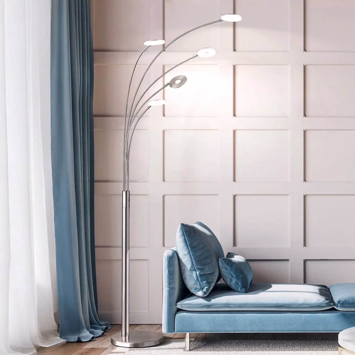 FISCHER & HONSEL Lampada da terra a LED Dent, dimmerabile, Alluminio / Grigio / Zincato, Soggiorno / Sala da pranzo, Metallo, Moderno, Lampada LED da terra