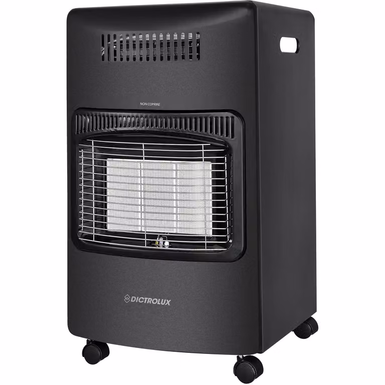 Stufa 2 in 1 DICTROLUX Kaloryan con funzionamento doppio Gas 4200 Watt ed Elettrico 1500 Watt Termoventilato in metallo e ceramica, colore nero, L/P/H: 73 x 38 x 42 cm