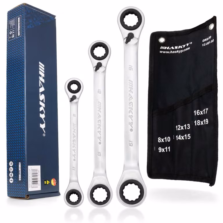 Set di chiavi a bussola multifunzione (4 in 1), composto da 3 pezzi, con 12 misure da 8 a 19 mm