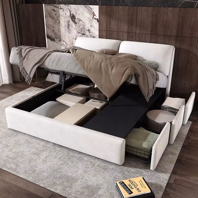Letto con contenitore 180x200cm - Xylo - Beige 3 cassetti idraulici