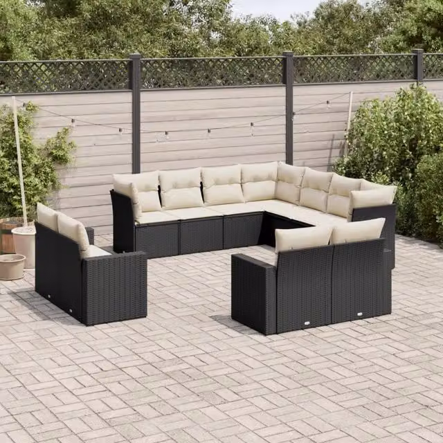 Set Divani da Giardino 11 pz con Cuscini in Polyrattan Nero 3219116