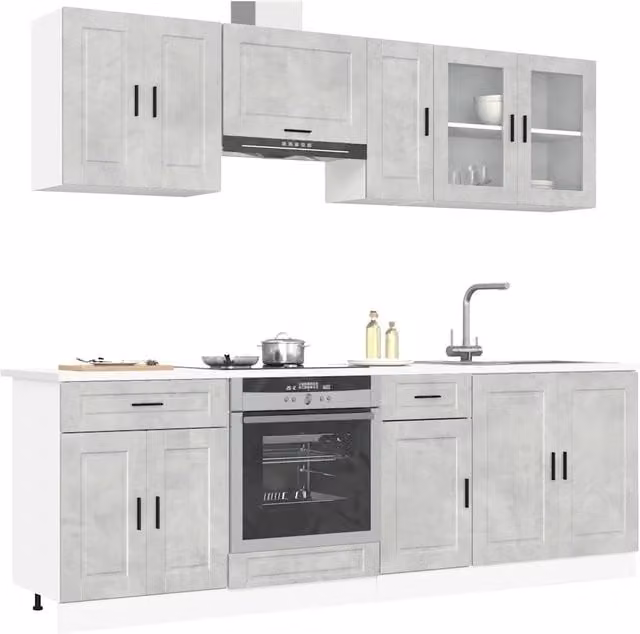 Set di mobili da cucina moderno vidaXL in legno e vetro grigio con ante in vetro e ripiani interni