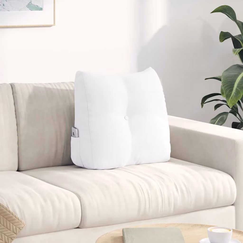Cuscino per schiena ergonomico e sagomato vidaXL, bianco, con rivestimento in poliestere lavabile in lavatrice, L 45 cm x P 24 cm x H 50 cm