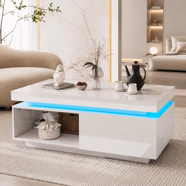 Set mobile TV e tavolino da caff猫 bianco lucido; TV fino a 80"; mobile 181 cm; tavolino 100x50x40;3 cm