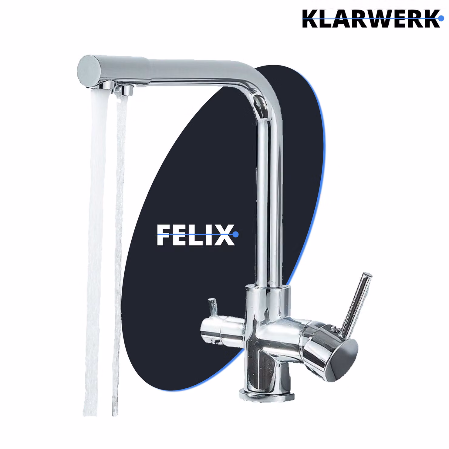 Felix | Miscelatore premium a tre vie per acqua potabile in cromo lucido Rubinetto da cucina a osmosi in acciaio inox | Rubinetto miscelatore a 360 gradi | Filtro 3 pz