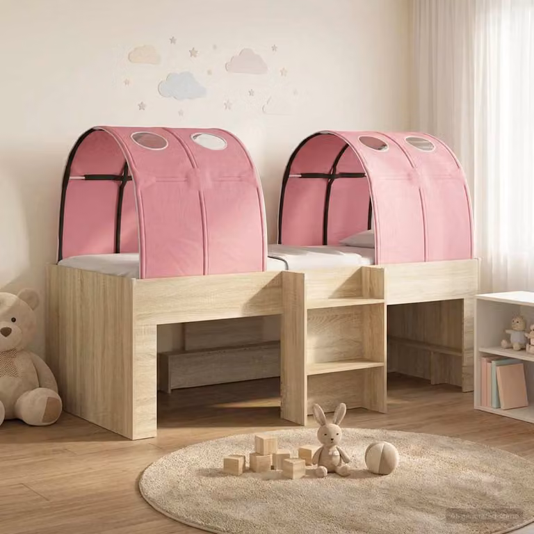 vidaXL Letto Alto per Bambini con Tunnel, Colore Rosa, Beige e Marrone, L/P/H: 203 x 120 x 111 cm