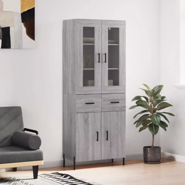 Credenza Grigio Sonoma 69,5x34x180 cm in Legno Multistrato 3198543
