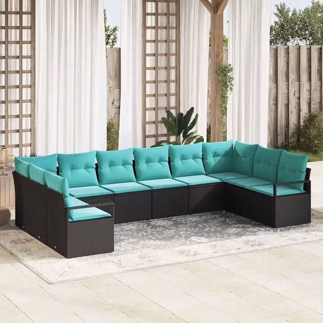 Set di divani 10 pz Nero polyrattan 3346566