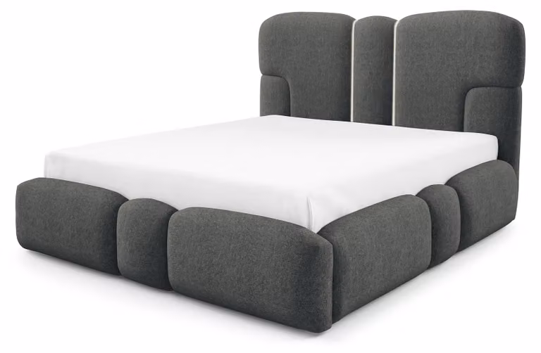 Letto imbottito con contenitore e struttura in acciaio, colore blu acciaio, dimensioni 120 x 200 cm