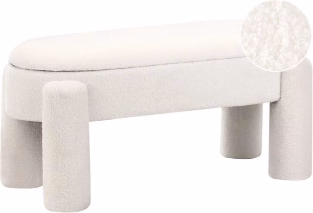 Panca da letto con contenitore BELIANI in tessuto bouclé bianco, design moderno e minimalista per soggiorno o camera da letto, L: 114 cm, H: 43 cm, P: 53 cm