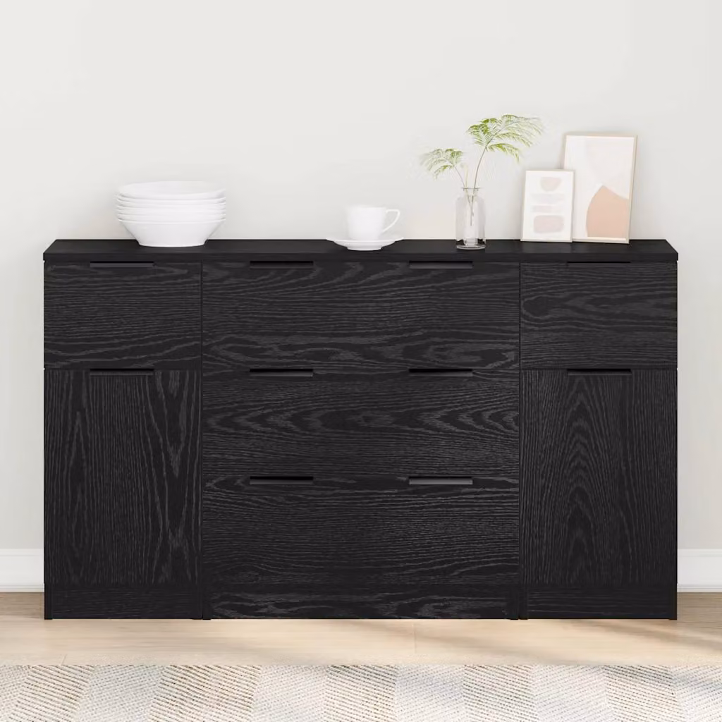 Set di 3 credenze moderne vidaXL in legno MDF nero, L 121 x P 30 x H 70 cm