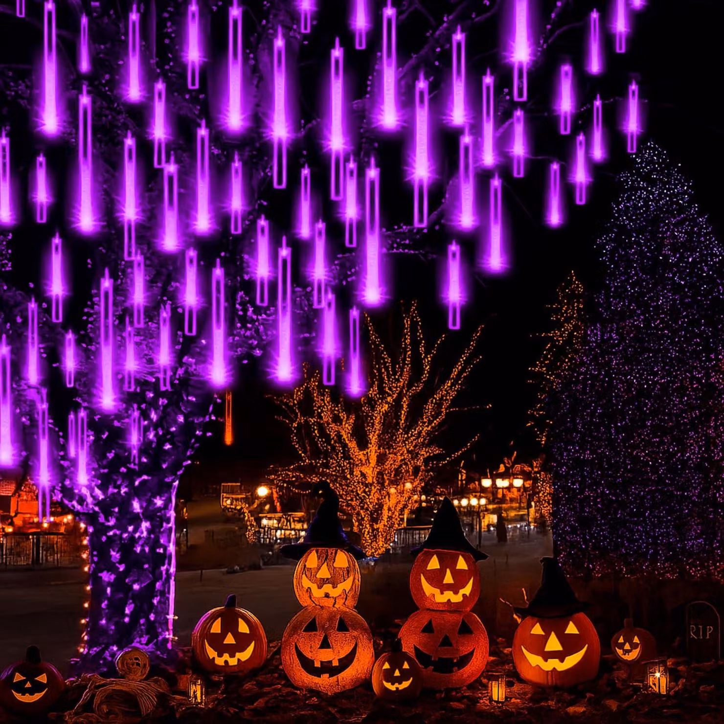 Catena luminosa a LED effetto pioggia di meteoriti, 10 tubi, 240 LED, 3,6 metri, grado di protezione IP44, colore viola