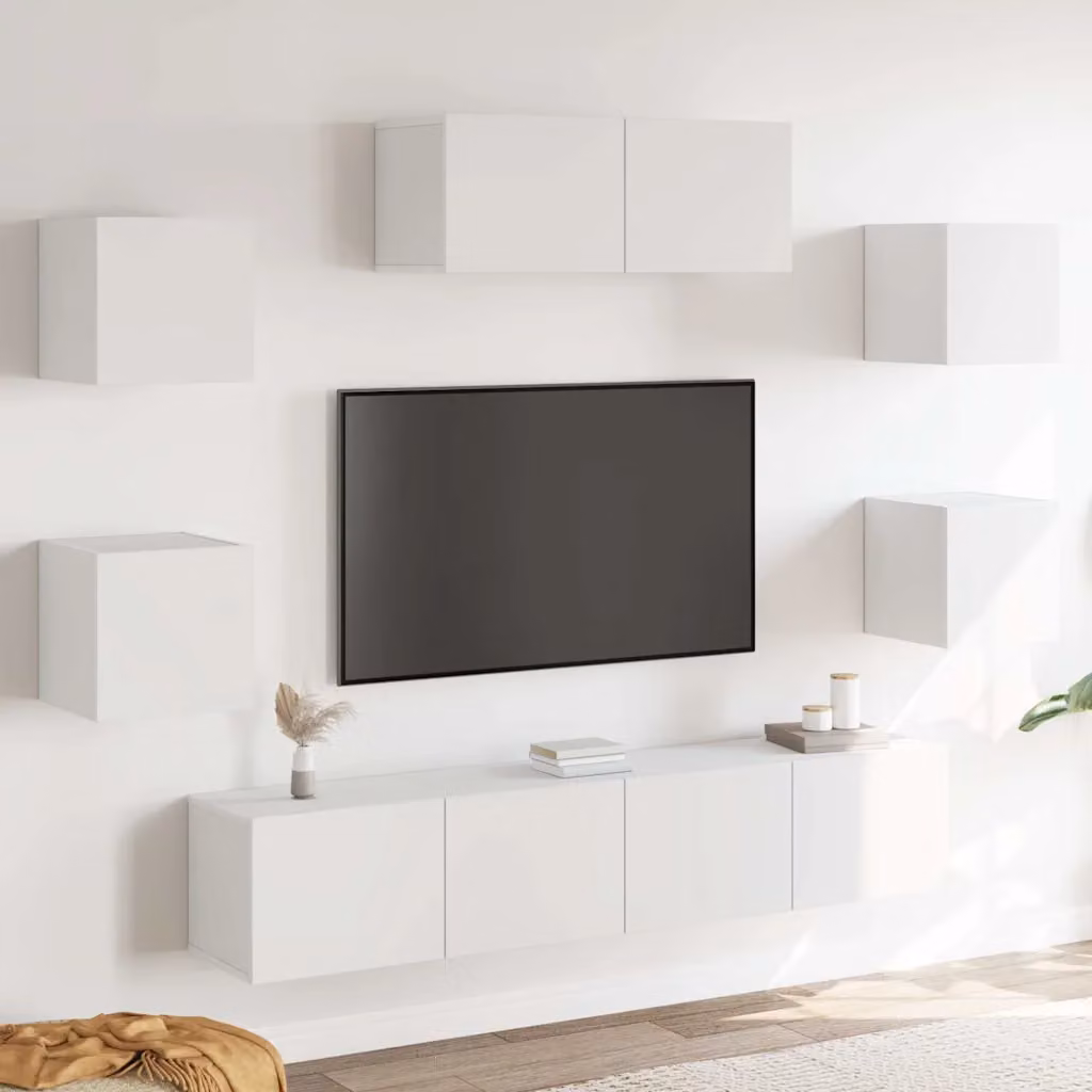 vidaXL Set di Mobili Porta TV 7 Pezzi Bianco in Legno e MDF per Soggiorno, Montaggio a Parete