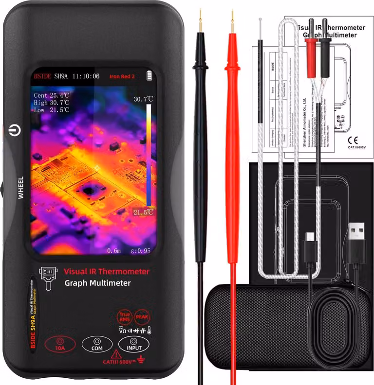 Termocamera, risoluzione 320 x 320, misurazione tensione 1000 VDC / AC, touchscreen capacitivo da 3,98 pollici, BSIDE SH9A