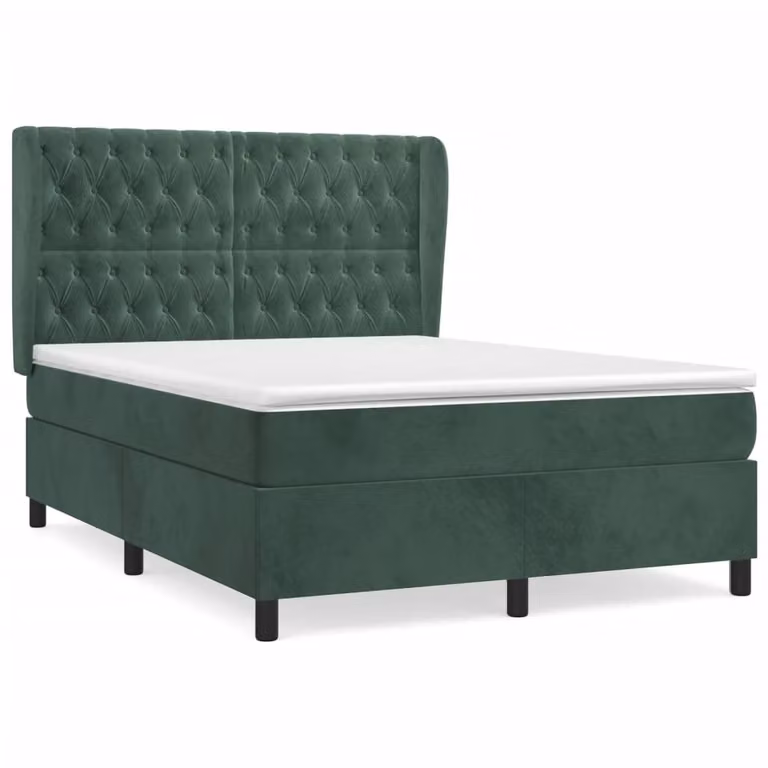 Giroletto a Molle con Materasso Verde Scuro 140x200 cm Velluto
